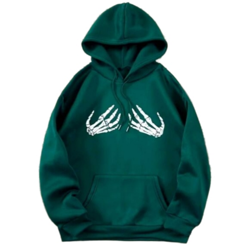 Unisex Green Skeleton Hand Print Hooded Sweatshirt